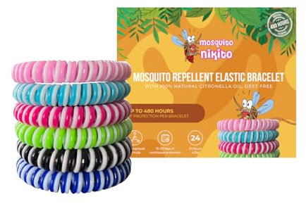 Mosquito Nikito Repellent Coil Bracelet, Natural Oil Insect Mosquito Bands for Adults & Kids, Individually Sealed & Deet-Free, up to 480 Hours Insect Repellent Protection, 12 pcs (Pack of 12)