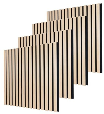 Dalsys Paneles acústicos 60x60cm, 4 piezas roble claro, revestimiento mural, paneles murales de madera, pared de láminas con aislamiento acústico