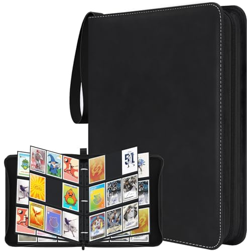 WISYOK Album di Carte da Collezione Grande, Pokemon, 900 Carte da 50 Pagine, In Pelle Scamosciata Impermeabile, Portatile, per Carte da Calcio, Photocard, MTG, TCG (Nero)