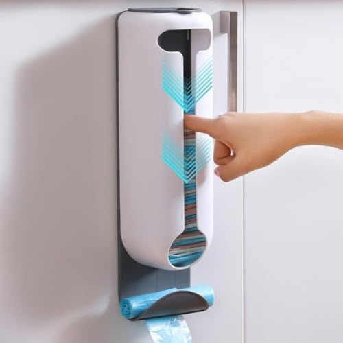 Daaxing Dispensador de bolsas de transporte, soporte para bolsas de comestibles, soporte de plástico adhesivo montado en la pared para colocar bolsas reutilizables en la cocina, sala de estar