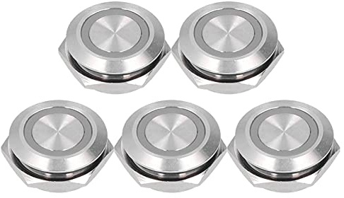 Strömbrytare med tryckknapp, 5 st 19 mm metall med LED-display momentknapp, tryckknapp för startstopp i fordon och utrustning (DC 3~6 V vit)