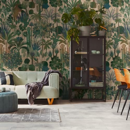Profhome Jungle Wallpaper 398631-GU Non-Woven Wallpaper Green Beige Brown Blue Photo Wallpaper wall Mural 0.53 m x 8.80 m / 4.45 sqm
