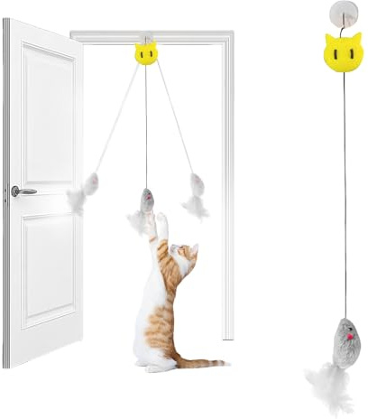 LBJFYHJN Katzenspielzeug Selbstbeschäftigung Hängende Türrahmen, Graue Mäuse, Realistische Plüschmaus Die Quietscht,Interaktives Katzenspielzeug Maus mit Federschwanz