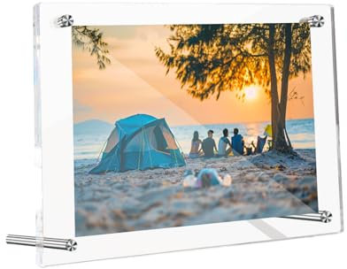 HETOOSHI Cornice portafoto in acrilico, senza cornice su entrambi i lati, trasparente, adatta per cartoline, immagini preziose, immagini di nozze. (1 set, 24 cm x 18,2 cm)