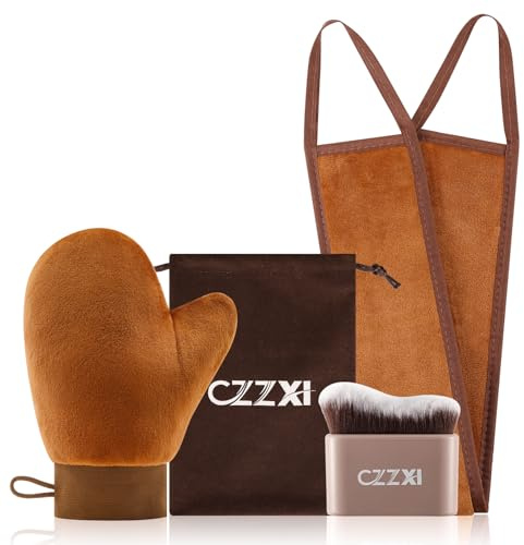 CZZXI Tanning Mitt, Body Brush & Back Tanner Applicator Kit – Self-Tan Applicator for Body, Face & Hard-to-Reach Areas | Includes Storage Pouch