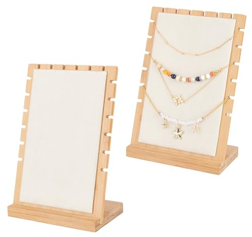 PH PandaHall 2 Set Espositore per Collane In Legno Porta Collane Espositore Supporto per Collana Organizzatore di Gioielli Multipli per per Gioielli Negozi Venditori Vendita al Dettaglio, Beige
