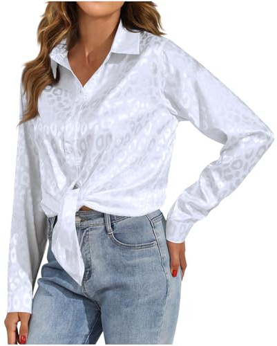 Satin Shirt for Women UK Elegant Jacquard Silk Long Sleeve Button-Down Shirts with Collar Stylish Business Casual Shirt Ladies Office Work Blouse Lightweight Collared Neck Tops