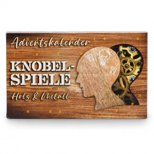EUROtops Calendrier de l'Avent Knobel - 24 tâches de sport de réflexion en bois et métal pour enfants et adultes - Calendrier de l'Avent avec livret de solutions
