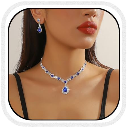 CCAIPU Parure de Bijoux pour Femme Collier Pendentif et Boucles d'oreilles Set Parure de Bijoux en Cristal de Zirconium Bijoux de Mariage Cadeaux pour Femmes Mariée Maman
