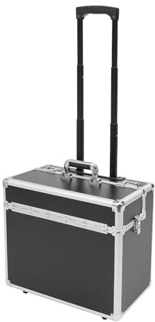 SHZICMY Maleta piloto de aluminio con ruedas, carro de negocios con compartimento para portátil y asa telescópica, color negro, 48,5 x 23 x 39 cm