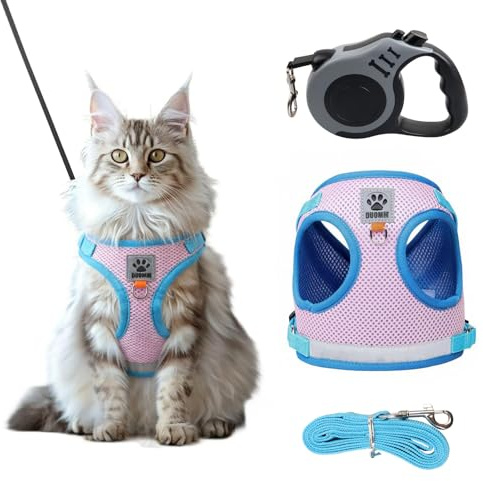 MINGBOLIN Katzengeschirr mit Leine Ausbruchsicher,Katze Brustgeschirr Katzen Geschirr Set mit Leine 1.5m,mit Reflektierend,mit 5m Automatisch Einziehbare Katzenleine,für Katzen,Hunde（M）