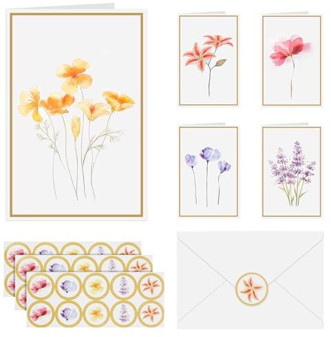 30 Pcs Floral Blank Cards and Envelopes, Blank Greeting Cards with Stickers | 4x6in Elegant Note Cards, 5 Assorted Floral Designs, Notelets and Envelopes Sets for DIY Wedding Birthday Invitations