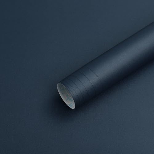 Timeet Self Adhesive Wallpaper Blue Matte Furniture Stickers Blackish Blue Contact Paper Peel and Stick Wallpaper 40CMx20M Sticky Back Plastic Paper Vinyl Film for Living Room Wall Table Shelf