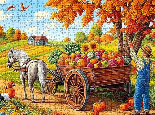 Pussel 1 000 delar, träpussel vuxen bondgård skörd impossible klassiska jigsaw pussel 75 x 50 cm, familjespel, pussel stressminskning tankespel, pusselälskare w0-665