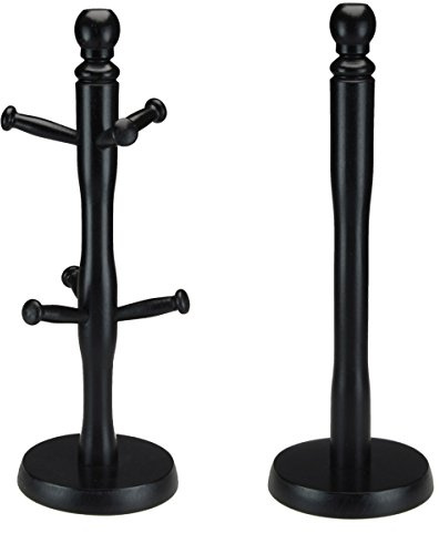 Apollo Beech Mug Tree and Kitchen Roll Holder Black