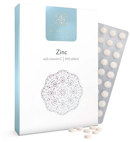 Healthspan Zinc with Vitamin C (360 Tablets) | Immune Health | Bones, Eyes, Skin, Hair & Nails | 15mg Zinc & 80mg Vitamin C per Tablet | Easily Absorbable | One-A-Day | Easy to Swallow | Vegan