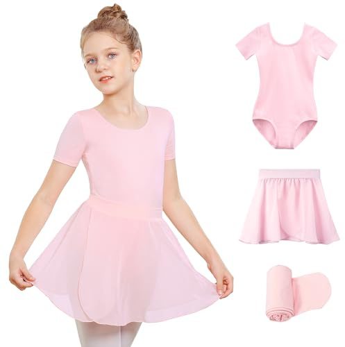 Stelle Girls Ballet Leotards Toddler Dance Outfit Combo with Pull on Skirt and Tights (Ballet Pink-Pull on, 9-10 Years)