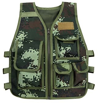 Zaldita Kinder Camouflage Weste Jacke Kostüme Verstellbare Multi-Taschen Militär Armee Kampf Trainingsjacke für CS Spiel Camping Wandern Armeegrün Unter 7 Jahren
