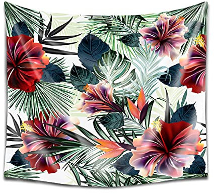 DekoArte TP34 - Arazzo da Parete Moderna Stampa Artistica Digitale | 100% Poliestere Decorazione in Tessuto per il Soggiorno o Camera Da Letto | Stile floreale su fondo bianco | 150 x 130 cm
