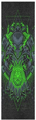 Mnsruu Dibujos Animados Verde Negro Fantasma Monopatín Papel de Lija Antideslizante Hoja Cinta de Agarre Lijas para Patineta Scooter Etiquetas engomadas (84 x 23 cm)