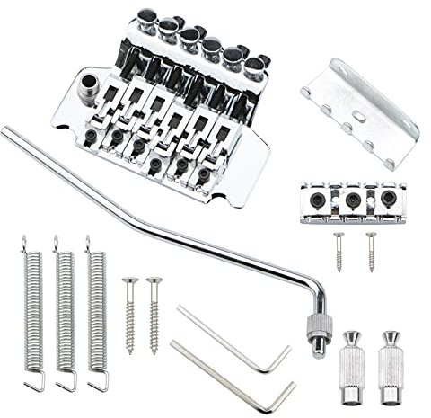 Pxyelec Chrome Tremolo Bridge with Bar for Floyd Rose Electric Guitar | Double Locking System for Stable Tuning Fits Floyd Rose Type Electric Guitars