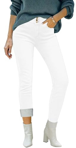 luvamia Women's Fleece Lined Jeans Winter Thermal Denim Jeggings Skinny High Waisted Stretch Warm Leggings Womens White Jeans Brilliant White Size Medium Size 8 Size 10