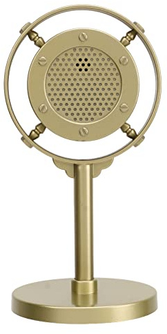 Accesorio de Micrófono de Estilo Retro Clásico, Micrófono de Plástico Vintage Falso con Soporte, para Fotografía de Escenario, Micrófono Vocal Dinámico para Fiesta (Oro)