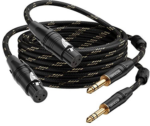 BEZOKABEL XLR to 1/4 Inch (6.35mm) TRS Cable, Balanced XLR Female to 1/4 Adapter 6FT 2Pack, Quarter Inch to Microphone Cable