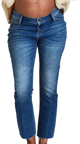 HATCH Crop Maternity Denim Jeans, Low Rise, Slightly Flared Crop Hem, Under The Belly Design for Pregnancy & Beyond, Indigo, 26 Inseam, Size 25