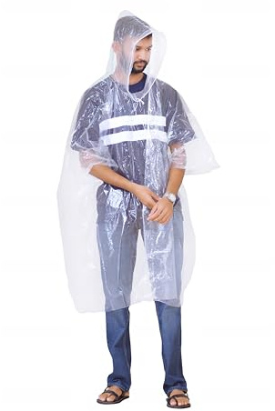 Start and Drive Ltd Poncho Rain Coat Transparent Waterproof Plastic Poncho Adult Size Reusable Ponchos with Hoods, Emergency Raincoats, Rain Ponchos (1 pcs, Transparent)