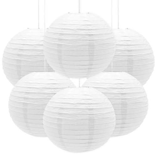 Ruidee 6 Pezzi Lanterne di Carta 30cm Lanterna di Carta Rotonde da Appendere in Carta Lanterne Lanterna di Carta per Decorare Luci e Decorazioni per Matrimoni Compleanni Diametro (ZDL/White)