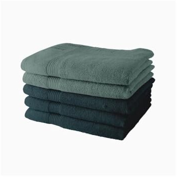 Lot de 5 Draps de Bain 70x130 cm 100% Coton - 3 Paon + 2 Celadon