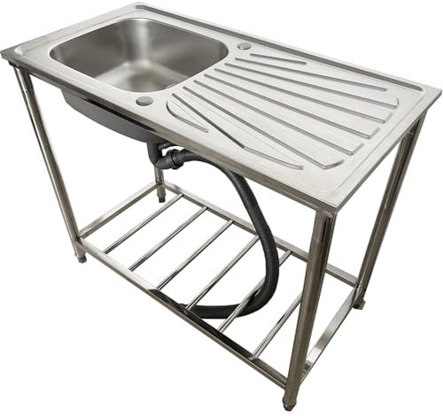 Lavelli da cucina a vasca singola, lavello autoportante per esterni, lavello da bar per ristorante, cucina, con tagliere, lavello per stazioni di preparazione, lavanderia, autoportante in acciaio inox