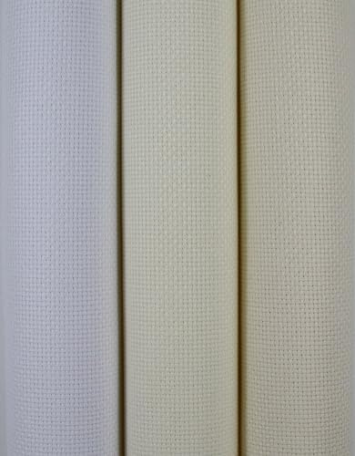 KCS 3 pc of 15 x 18(38cmx45cm) Counted Cross Stitch Cotton Aida Cloth Needlework Rolled Fabric Box,16CT,White+Antique White+Cream