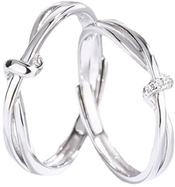 Bagues en argent avec zircons, bagues couple, bagues couple d'amour sans fin, bagues fiançailles réglables, alliances réglables, bagues promesse, bagues d'amitié, alliances