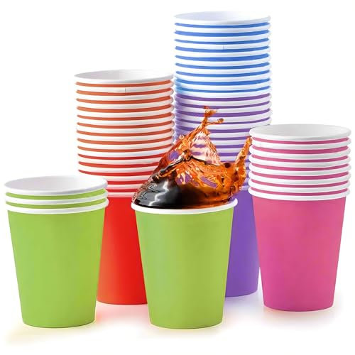 Ksvaye 60 Pièces Gobelet Carton Jetable 250ml Verre Carton Multicolore Tasses de Fête Gobelets en Papier Jetables pour Enfants Bricolage Mariage Les Boissons Chaudes et Froides (6 Couleurs)