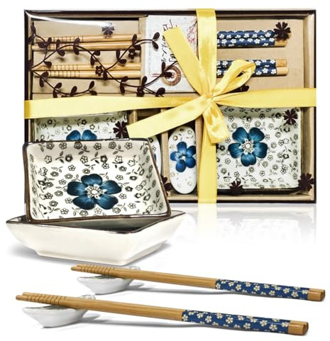 Finsink 6 Piezas Juego de Platos de Sushi para 2 Personas Patrón Cuadrado Set Sushi de Cerámica Usando Caja de Embalaje de Regalo Adecuado Como Regalo de Cumpleaños para Amigos o Familiares