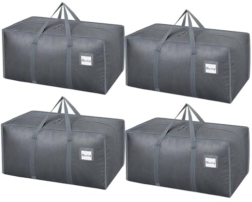 Dntorx 4 Pack 120L Heavy Duty Moving Bags, Waterproof Clothes Storage Bag, Large Packing Box with Zips for Clothes Moving Travelling Camping Garden Tools Christmas Storage Containers