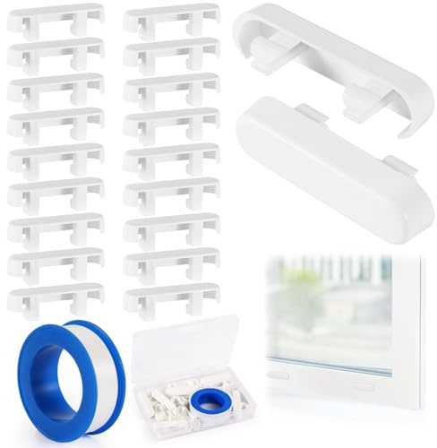 20Pcs Double Glazing Window Drainage Cover, White Window Water Hole Cover, Decorative Window Weep Hole Caps with 10m Plumber's Tape Storage Case, Window Drain Cover Replacement for UPVC Windows