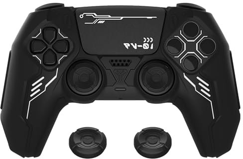 playvital Mecha Edition Silicone Cover Compatible with ps5 Controller with 2 Joystick Caps and 6 Stickers, Shockproof Non-Slip Grip Protector Accessories, Fits for ps5 Charging Station - Black