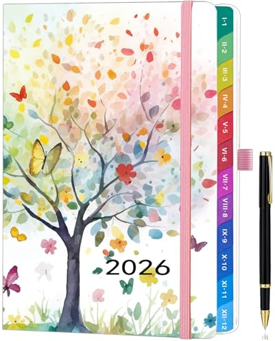 Agenda 2026 Vista Semanal A5 Hardcover (Enero - Diciembre 2026) – Planificador Semanal Y Mensual, Calendarios Mensuales A Color, Página A Color, Con Bolígrafo Y Bolsillo Interior - Árbol de la vida