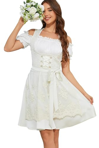 Populus Beige Oktoberfest Outfits Women German Traditional Bavarian Dirndl Dress Costume for Cosplay Party