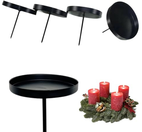 Feegela Candelabro para Velas de Adviento Negro 7cm con Base de Púas - Pack de 4 Soporte Metálico para Mesas con Borde 8cm, Decoración Navideña