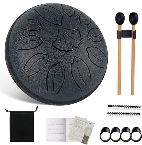 Aedcbaide tungtrumma bärbar minitrumma 15 cm 11 toner ståltongue trumma, D-dur ljudskål handpan instrument med pinnar för barn meditation yoga klanghelande (mörkblå-6 tum)