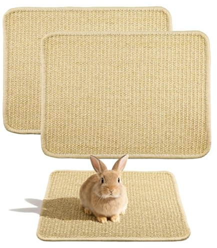 QUTHZZHY Lot de 2 tapis griffoirs pour lapins - Tapis de soins dentaires et griffoirs en sisal - Tapis à gratter pour cages - Tapis de chanvre pour rongeurs pour mordre et dormir - 40 x 30 cm
