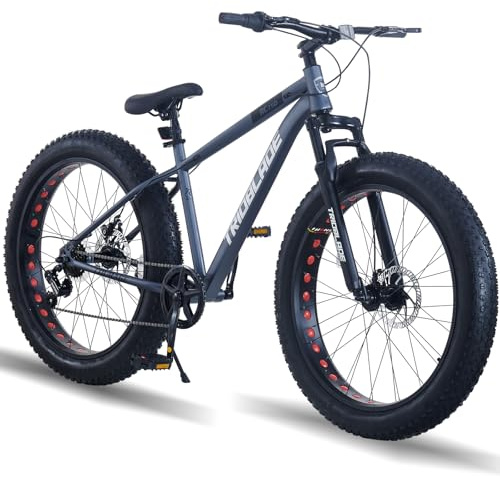 26 Inch Fat Tyre Mountain Bike for Adults, All Terrain Mountain Bike Bicycle with 7-Speed Gears Unisex MTB Men Women Bike w/Front Suspension & Dual Disc Brakes, 90% Pre-Assembled Capacity (Grey)