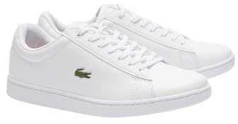 Lacoste Women's Hydez Leather Sneaker, White/Gold, 7.5