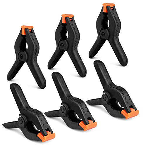 Flexzion Muslin Heavy Duty Clips Spring Clamp, 6 Pack, 4 Inch Premium Nylon Craft Clips Grip with Movable Adjustable Teeth, Clips for Backdrop Stand Photography, Wood Art Work Home Improvement, Black