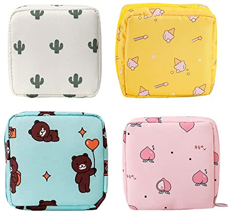 4 Pièces Petit Sac à Monnaie, Petite Trousse de Maquillage, Sac Rangement Petite Pochette, Mini Porte Monnaie Fille, pour Stockage Rouge Lèvres, Serviettes Hygiéniques, Petits Objets, 12 * 12 * 4cm