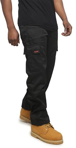 R.S.W RAPID SAFETY WORKWEAR Mens Tradesman Work Trousers with Combat Cargo Pockets (Black, 32W / 31L)